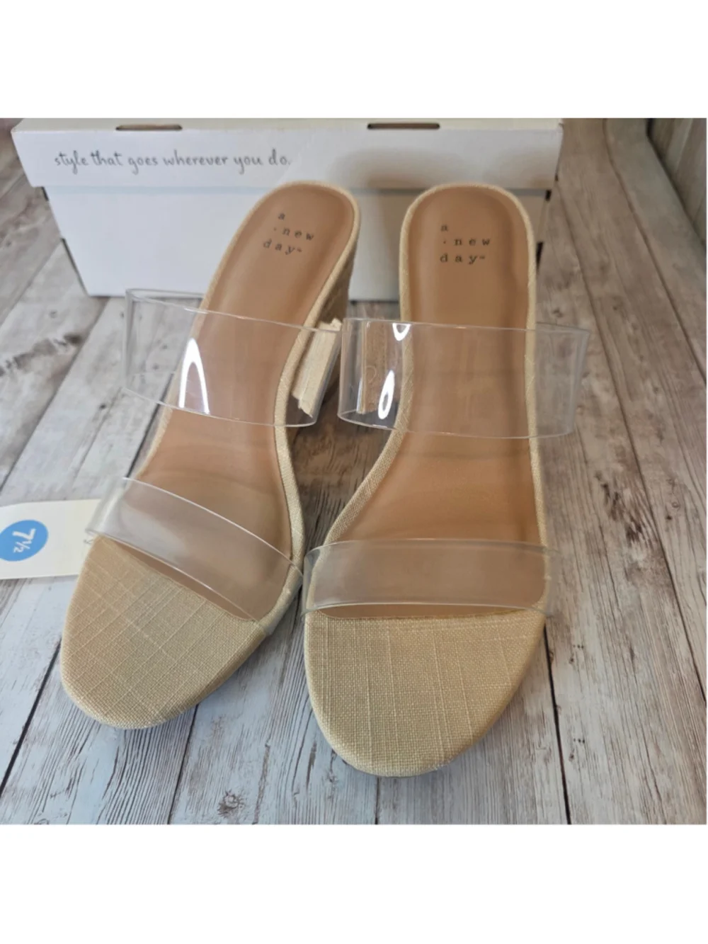 Women's A New Day Wedge Sandals Size 7.5 Beige Clear